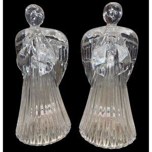Vintage Lead Crystal Angel Candle Stick Holder, 6.75 in High USA Made. Lot of 2